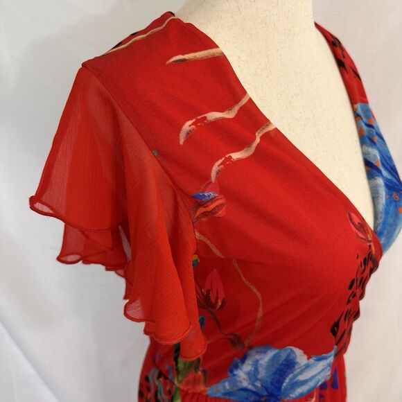Desigual Miranda Flutter Sleeve Dress SMALL Surplice Neckline Stretch - Picture 5 of 8